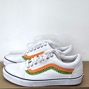 Vans White Sneakers with Orange Green Stripe Accents UNISEX 8.5 Mens Women's 10